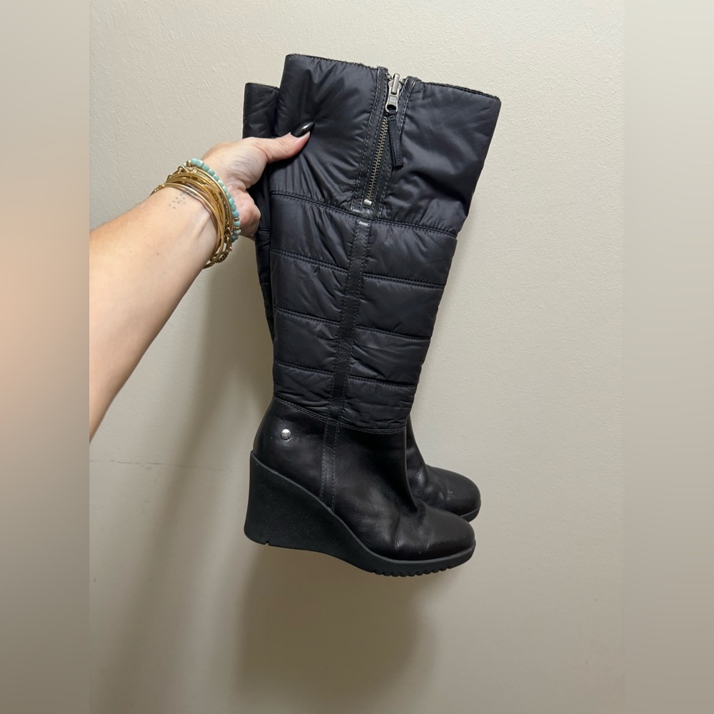 Ugg Tall Wedge Black Leather Boots Size 8